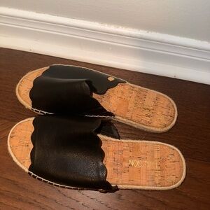 Black Scalloped Slide Sandals